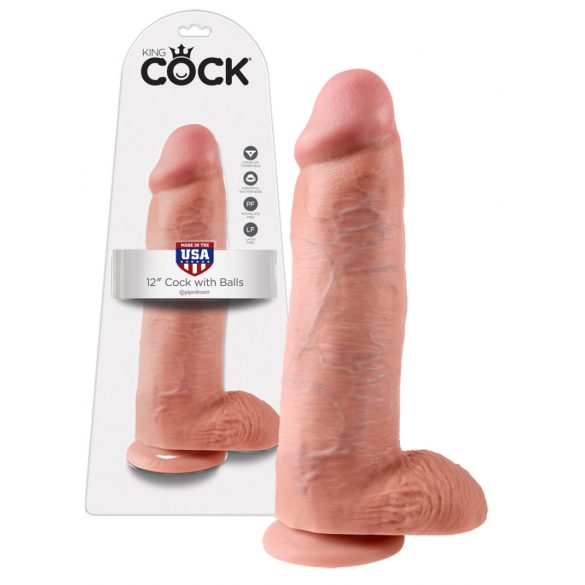 King Cock 12 testisov velik dildo (30 cm) - naravni 