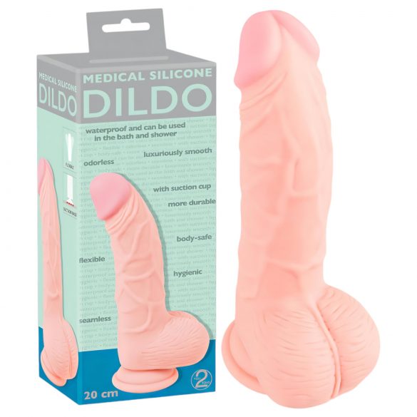 Medicinski - medicinski silikonski dildo (20 cm) - naravni 