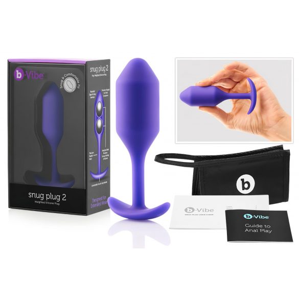 b-vibe Snug Plug 2 - analni dildo z dvojno kroglico (114g) - vijolična 