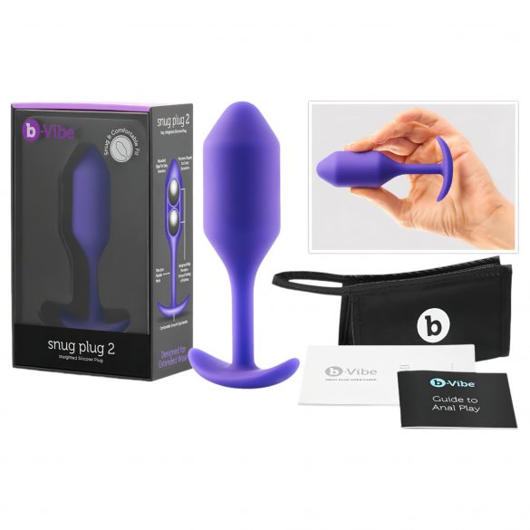 b-vibe Snug Plug 2 - analni dildo z dvojno kroglico (114g) - vijolična 