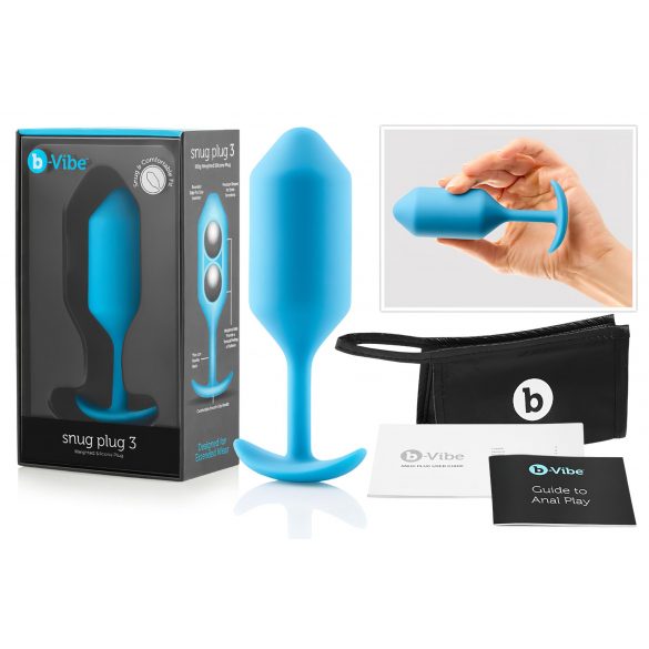 b-vibe Snug Plug 3 - analni dildo z dvojno kroglico (180g) - modri 