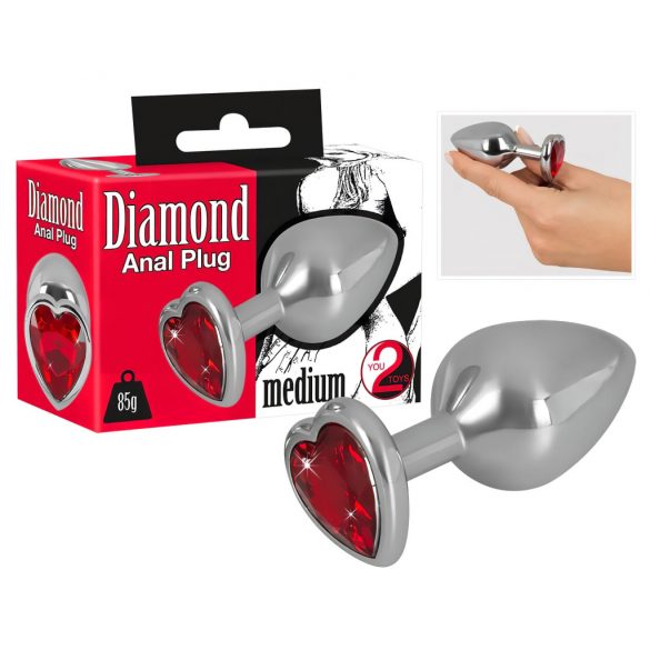 You2Toys - Diamond - 85g aluminijasti analni dildo (srebrno-rdeč) 