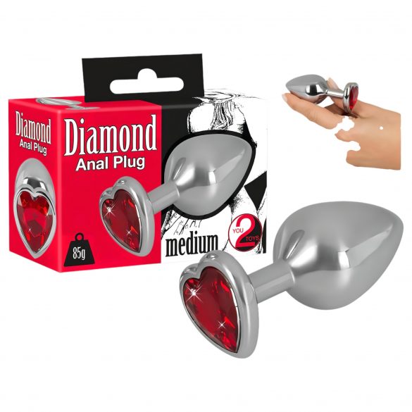 You2Toys - Diamond - 85g aluminijasti analni dildo (srebrno-rdeč) 