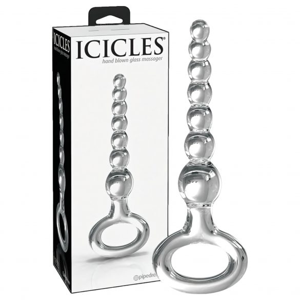 Icicles No. 67 - kroglasti stekleni dildo z zobotrebcem (prosojen) 