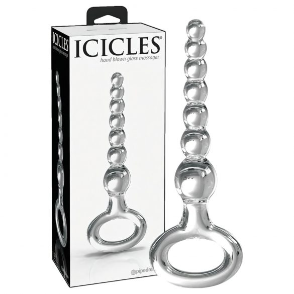 Icicles št. 67 - stekleni dildo z obročem za oprijem (prozoren)