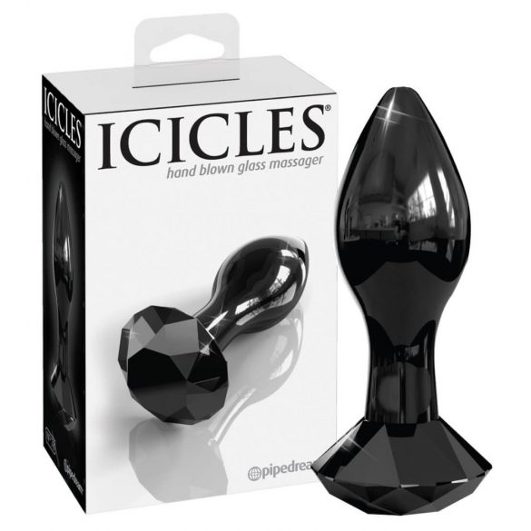 Icicles No. 78 - stožčasti stekleni analni dildo (črn) 