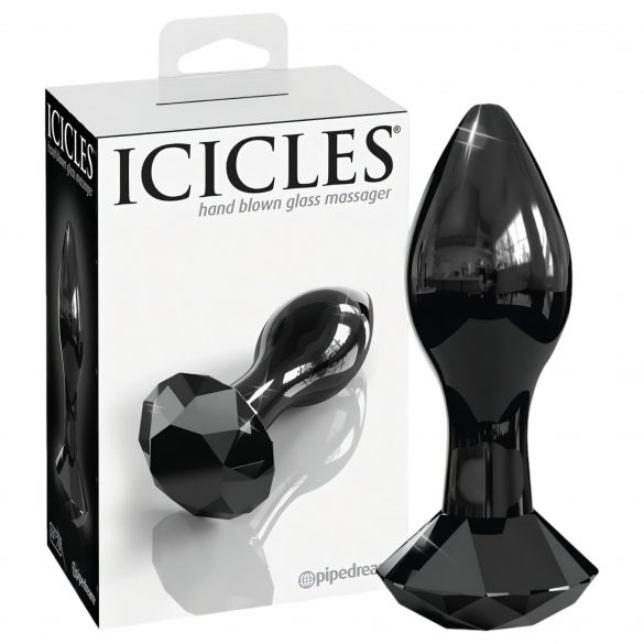 Icicles No. 78 - stožčasti stekleni analni dildo (črn) 