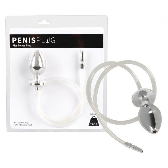 Piss to Ass Plug - votli jekleni analni dildo z dilatatorjem sečnice 