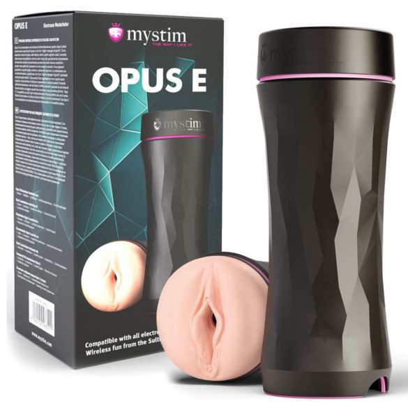 Mystim Opus E Vagina - električni dildo masturbator (naravno črn) 