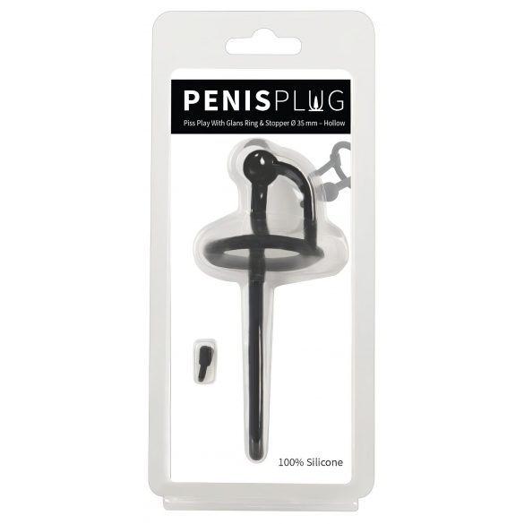 Penisplug dilatator - silikonski uretralni dilatator z obročem želoda (0,6 mm) - črn 