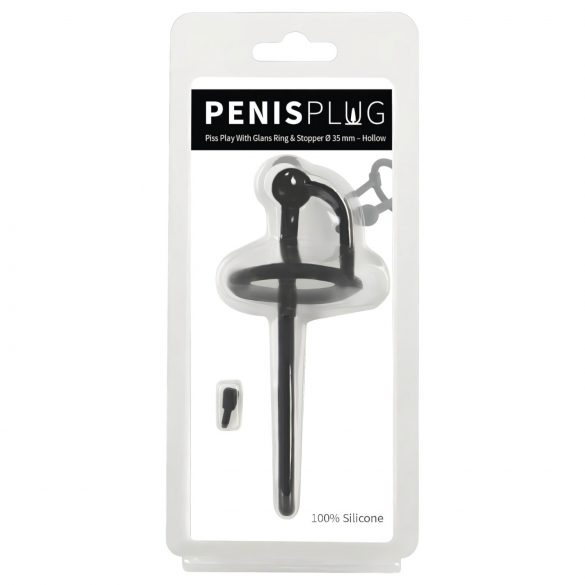 Penisplug dilatator - silikonski uretralni dilatator z obročem želoda (0,6 mm) - črn 