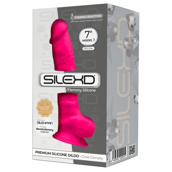 Silexd 7 - upogljivi, prijemalni, testisni dildo - 17,5 cm (roza) 