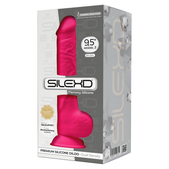 Silexd 9,5 - upogljiv, prijemljiv, testisni dildo - 24 cm (roza) 