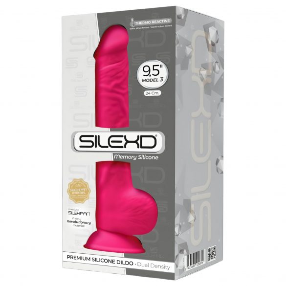 Silexd 9,5 - upogljiv, prijemljiv, testisni dildo - 24 cm (roza) 