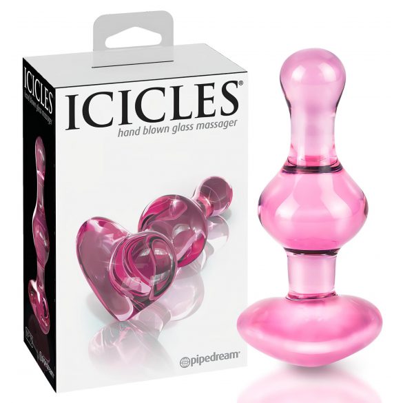 Icicles No. 75 - stekleni analni dildo v obliki srca (roza) 