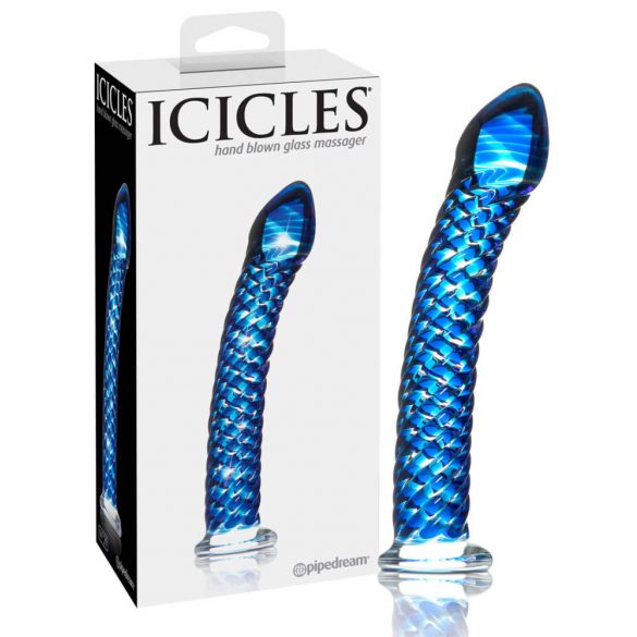 Icicles No. 29 - spiralni stekleni dildo s penisom (modri) 