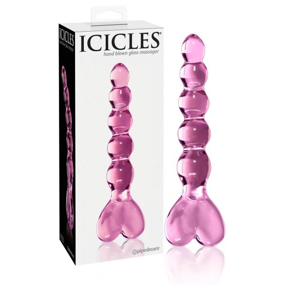 Icicles No. 43 - stekleni dildo z biseri in srčki (roza)