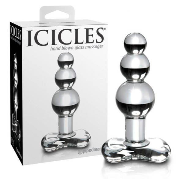 Icicles No. 47 - stekleni analni dildo s trojnimi kroglicami (prosojen) 