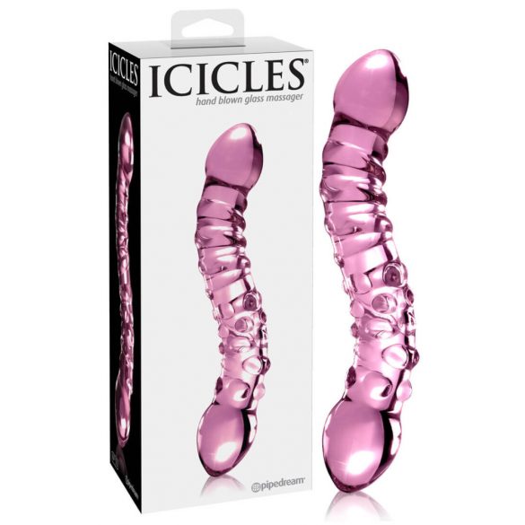 Icicles No. 55 - stekleni dildo z dvojnim koncem in točko G (roza) 