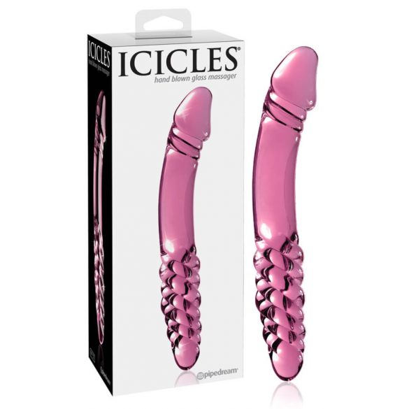 Icicles No. 57 - stekleni dildo z dvema konicama za penis (roza) 