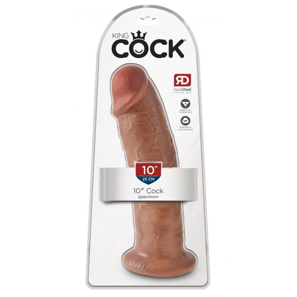 King Cock 10 - velik dildo z objemko (25 cm) - temno naraven 