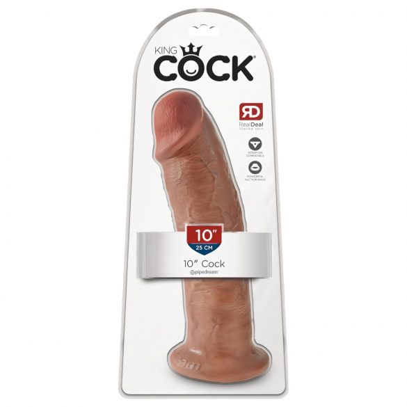 King Cock 10 - veliki dildo z vakuumskim držalom (25 cm) - temno naravna barva