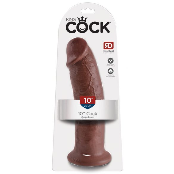 King Cock 10 - velik dildo z objemko (25 cm) - rjav 