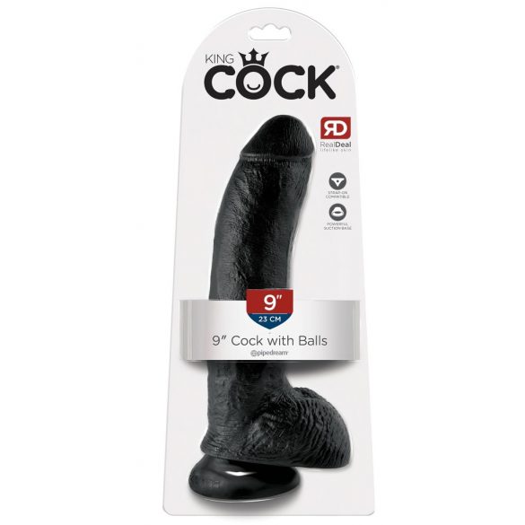 King Cock 9 - velik dildo s prisesalno bazo in modi (23 cm) - črn