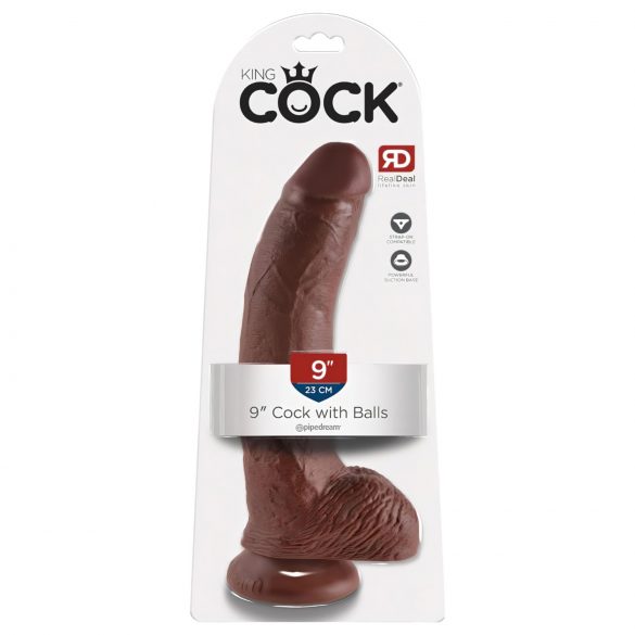 King Cock 9 - veliki dildo z vakuumskim držalom in modi (23 cm) - rjav