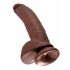 King Cock 9 - velik prijemalni, testisni dildo (23 cm) - rjav