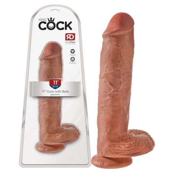 King Cock 11 - velik vibrator s prijemalom za testise (28 cm) - temno naraven 