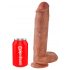 King Cock 11 - velik vibrator s prijemalom za testise (28 cm) - temno naraven 