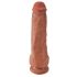 King Cock 11 - velik vibrator s prijemalom za testise (28 cm) - temno naraven 