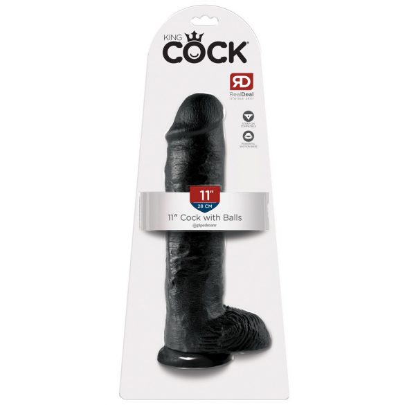 King Cock 11 - velik vibrator z objemko za testise (28 cm) - črn 