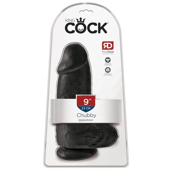 King Cock 9 Chubby - prisesek z dresnikom, seski dildo (23 cm) - črna