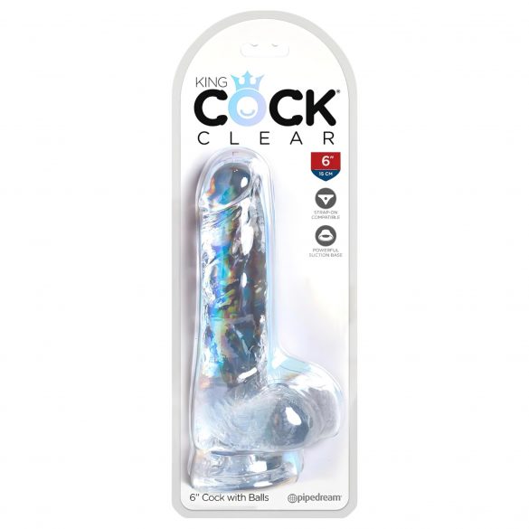 King Cock Clear 6 - majhen dildo s testisi (15 cm) 