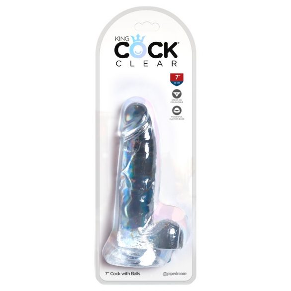 King Cock Clear 7 - pripenjalni, testisni dildo (18 cm) 