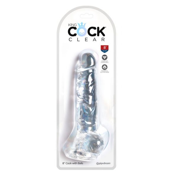 King Cock Clear 8 - pripenjalni, testisni dildo (20 cm) 