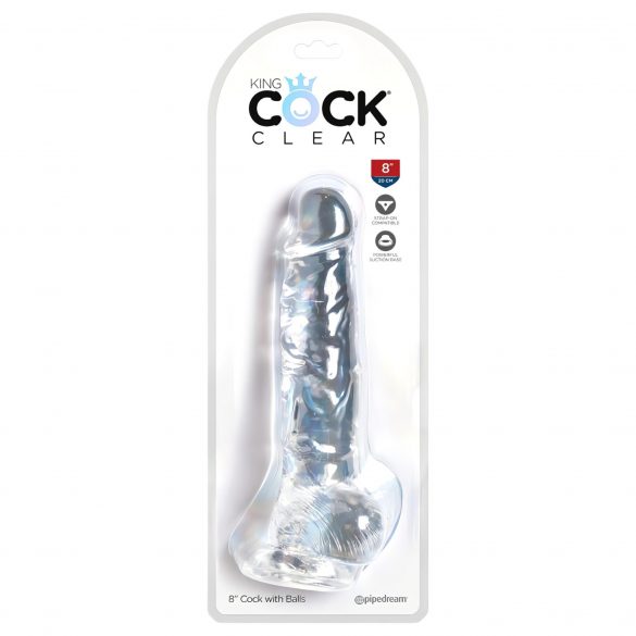 King Cock Clear 8 - pripenjalni, testisni dildo (20 cm) 