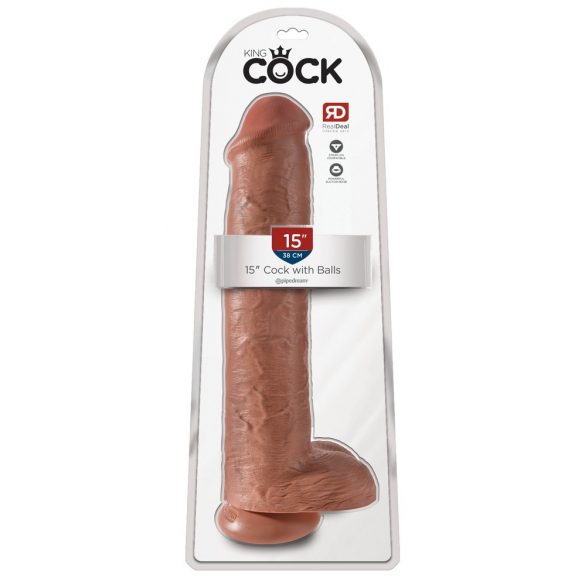 King Cock 15 - gigantski dildo s testisi (38 cm) - temno naraven 