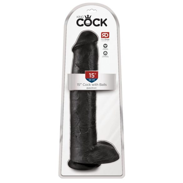 King Cock 15 - gigantski dildo s testisi (38 cm) - črn 