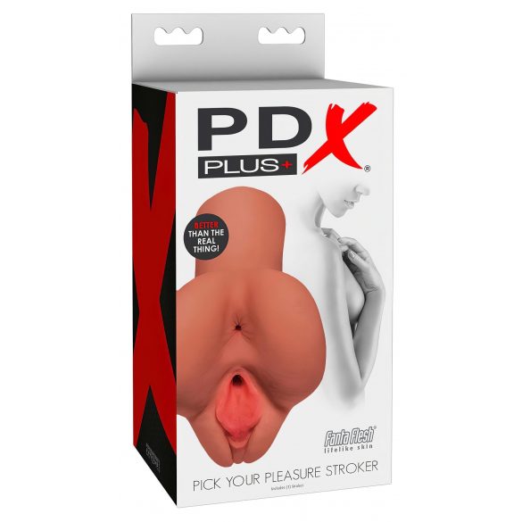 PDX Pick Your Pleasure Stroker - realistični masturbator 2v1 (temno naraven) 