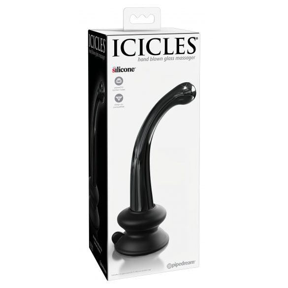 Icicles No. 87 - Stekleni dildo z G+P-točko (črn) 