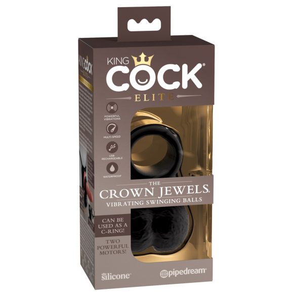 King Cock Elite Crown Jewels - vibracijski obroček (črn) 