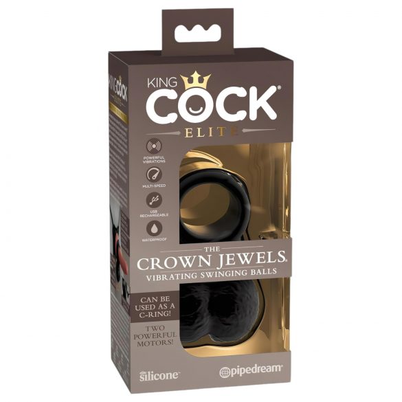 King Cock Elite Crown Jewels - vibracijski obroček (črn) 