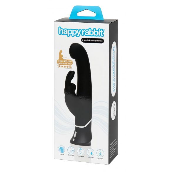 Happyrabbit G-točka - vodoodporen vibrator na baterije s paličico (črn) 