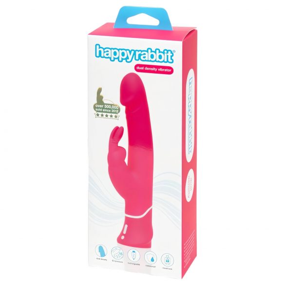 Happyrabbit Dual Density - vodoodporen vibrator na baterije s paličico (roza) 