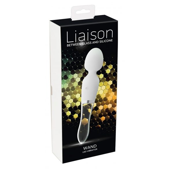 Liaison Wand - vibrator LED iz silikonskega stekla za polnjenje (prosojno-bel) 