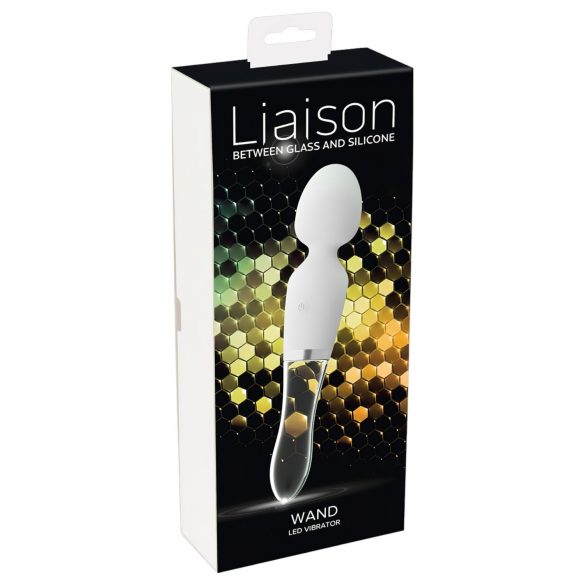 Liaison Wand - polnilni silikonsko-stekleni vibrator z LED-lučko (prozoren-beli)