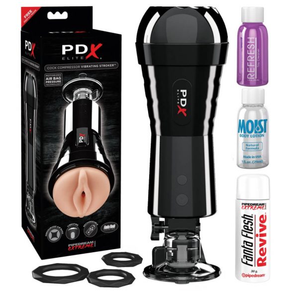 PDX Elite Cock Compressor - sesalni, vibracijski masturbator za pičko (črn) 